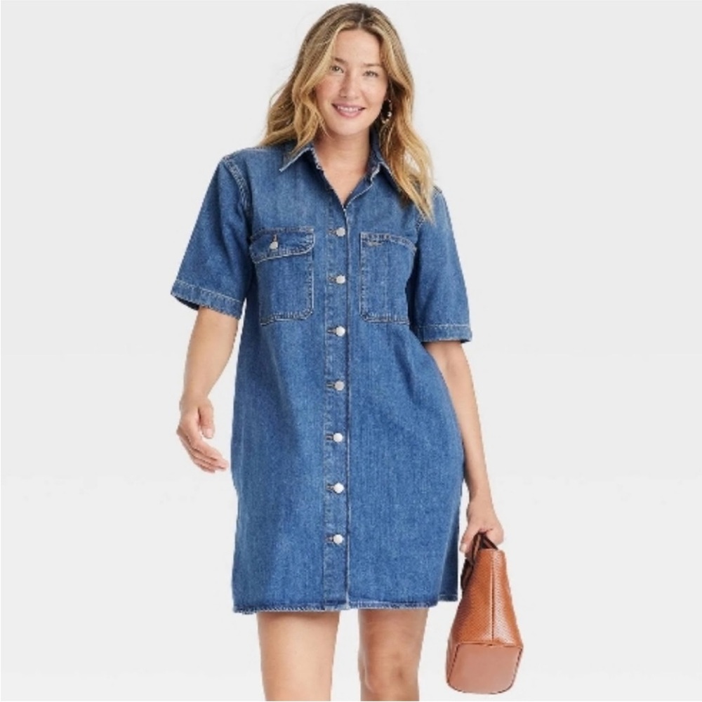 Universal Thread Blue Denim Button-Front Shirt Dress